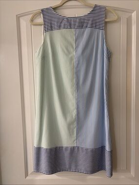 Vineyard Vines Striped Sleeveless Shift Dress in Mint, Light Blue & Navy